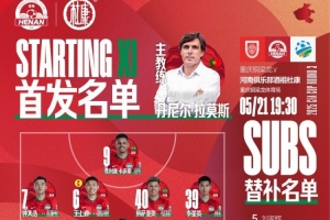 重慶銅梁龍VS河南俱樂部酒祖杜康 首發(fā)及替補(bǔ)隊(duì)員名單